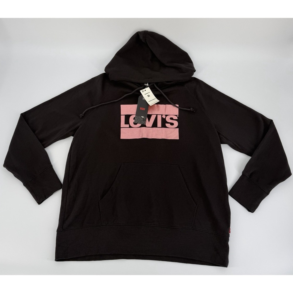 Levi's Womens Metallic Logo-Print Graphic Pullover Hoodie Black M